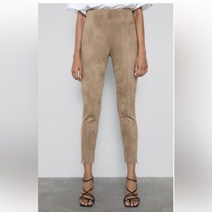 ZARA Faux Suede Tan High Waisted Classy Skinny Dress Pants, Women’s size Small